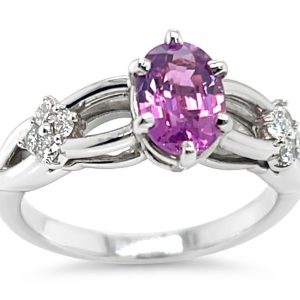 Ceylon Pink Sapphire (H)* Diamond Ring 14KWG 1.77 ctw