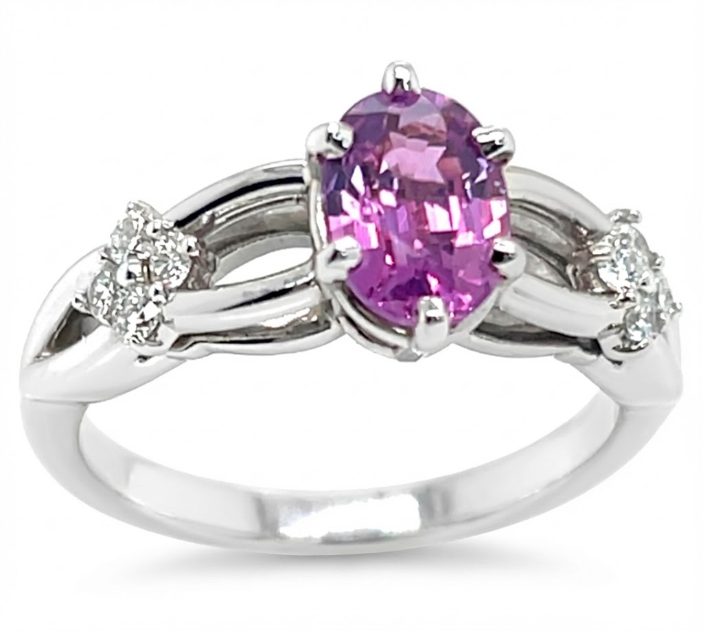 Ceylon Pink Sapphire (H)* Diamond Ring 14KWG 1.77 ctw