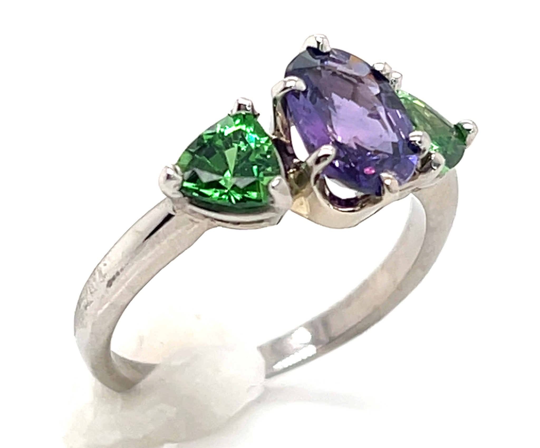 Purple Sapphire (H)* Tsavorite (N)* Ring 14KWG 3.51 ctw NEW ITEM - Image 4
