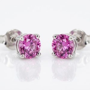 Ceylon Pink Sapphire (H)* Stud Earrings 18KWG 1.20 ctw NEW ITEM