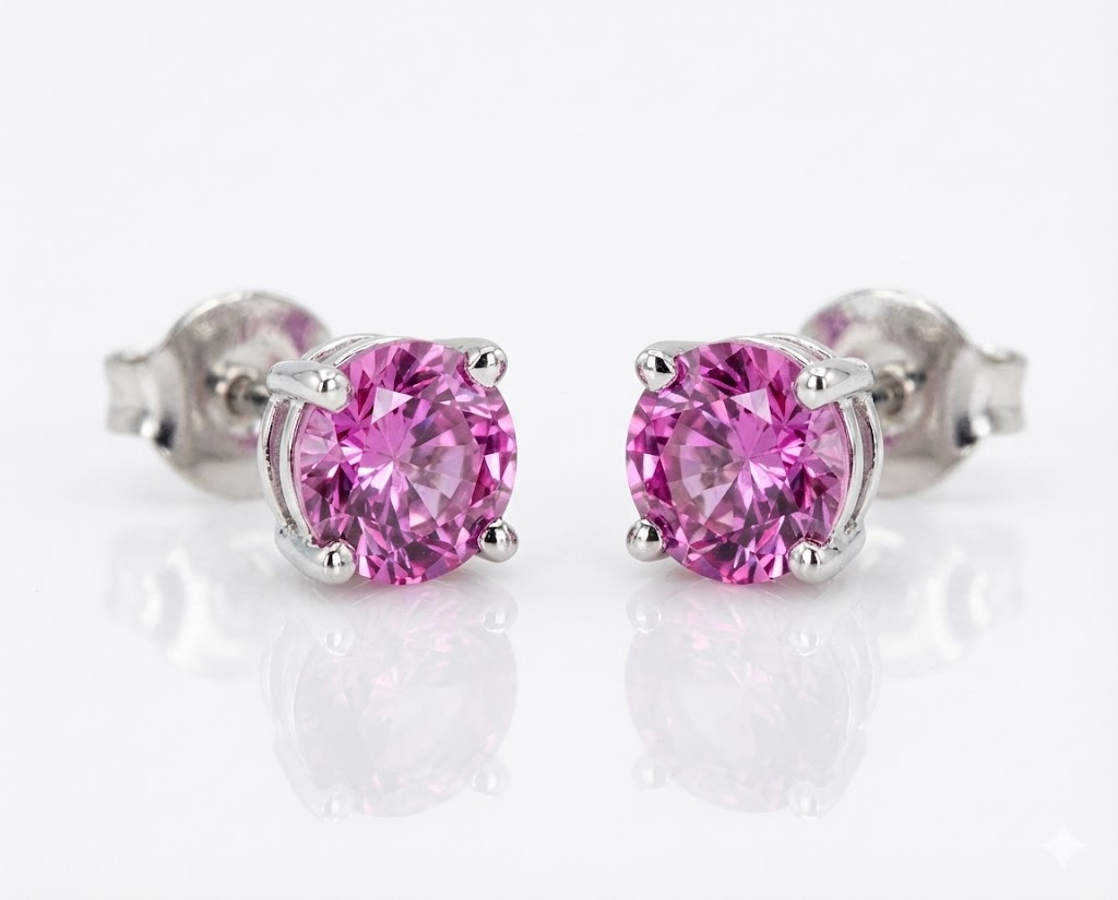 Ceylon Pink Sapphire (H)* Stud Earrings 18KWG 1.20 ctw NEW ITEM