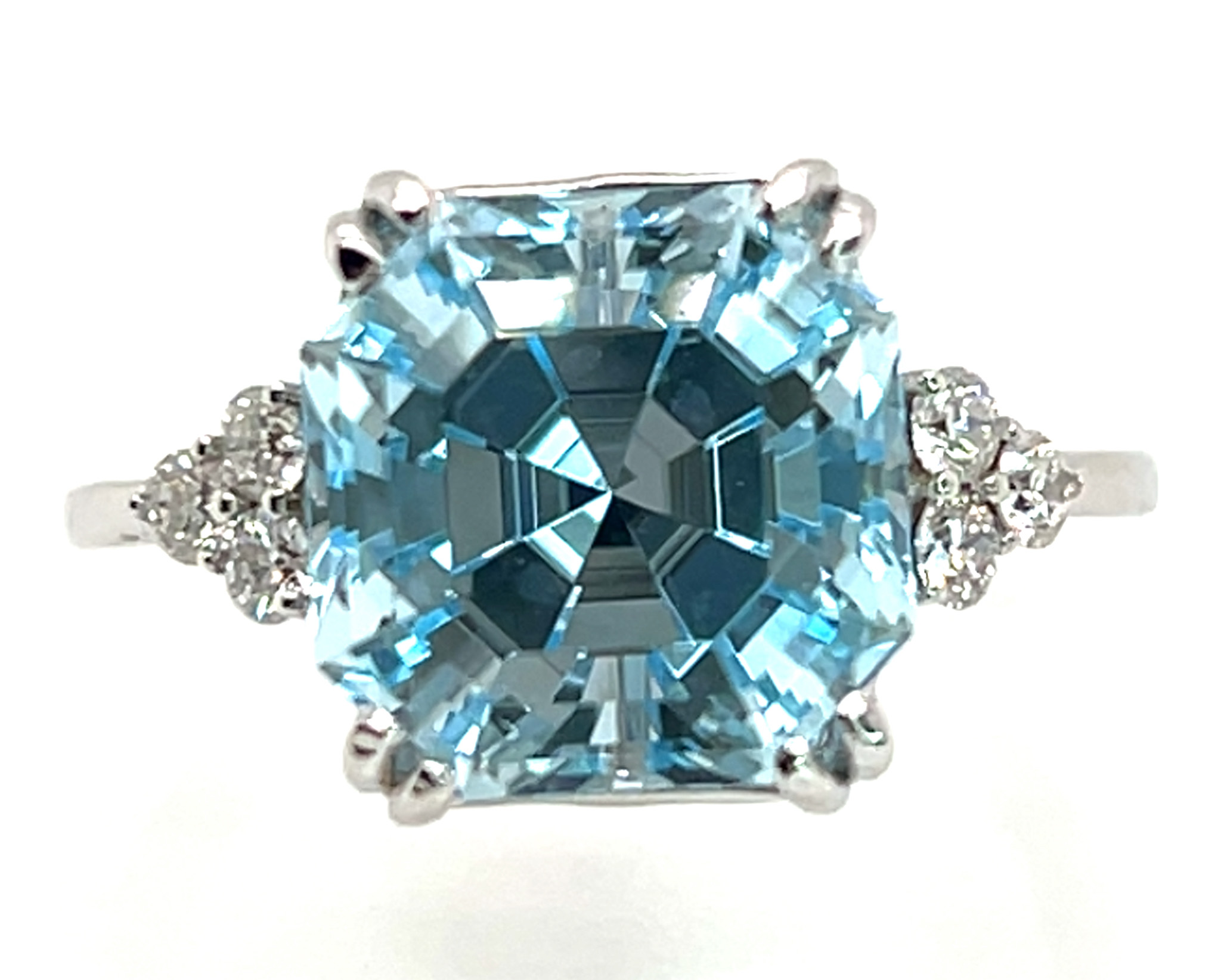Fancy Asscher Cut Blue Topaz (H) Diamond Ring 14KWG 6.80 ctw NEW ITEM - Image 3