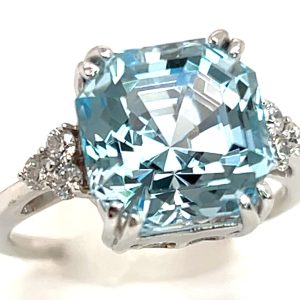 Fancy Asscher Cut Blue Topaz (H) Diamond Ring 14KWG 6.80 ctw NEW ITEM
