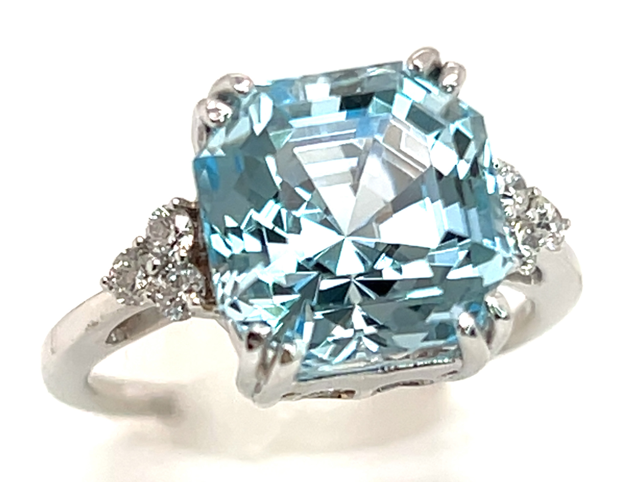 Fancy Asscher Cut Blue Topaz (H) Diamond Ring 14KWG 6.80 ctw NEW ITEM