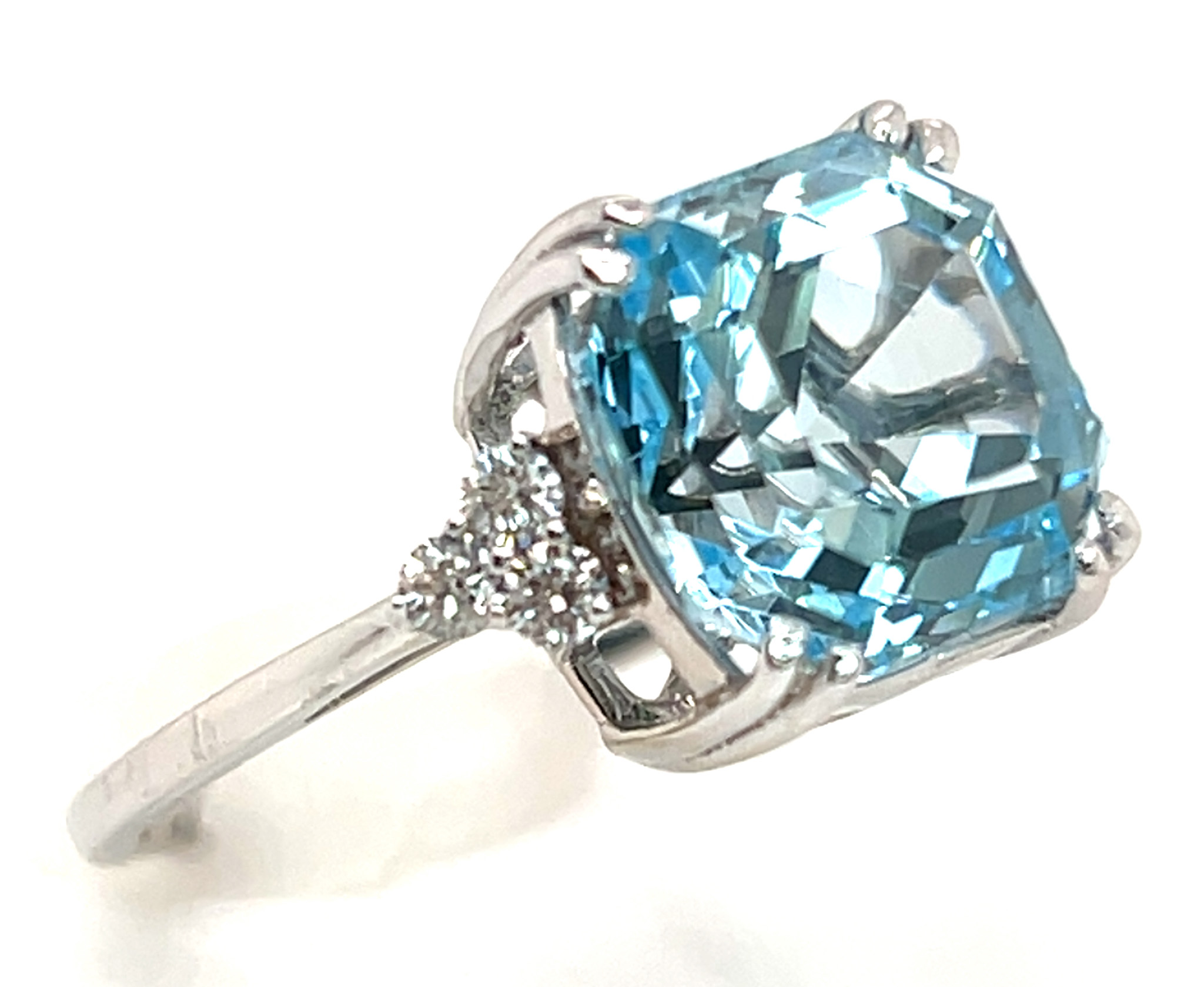 Fancy Asscher Cut Blue Topaz (H) Diamond Ring 14KWG 6.80 ctw NEW ITEM - Image 5