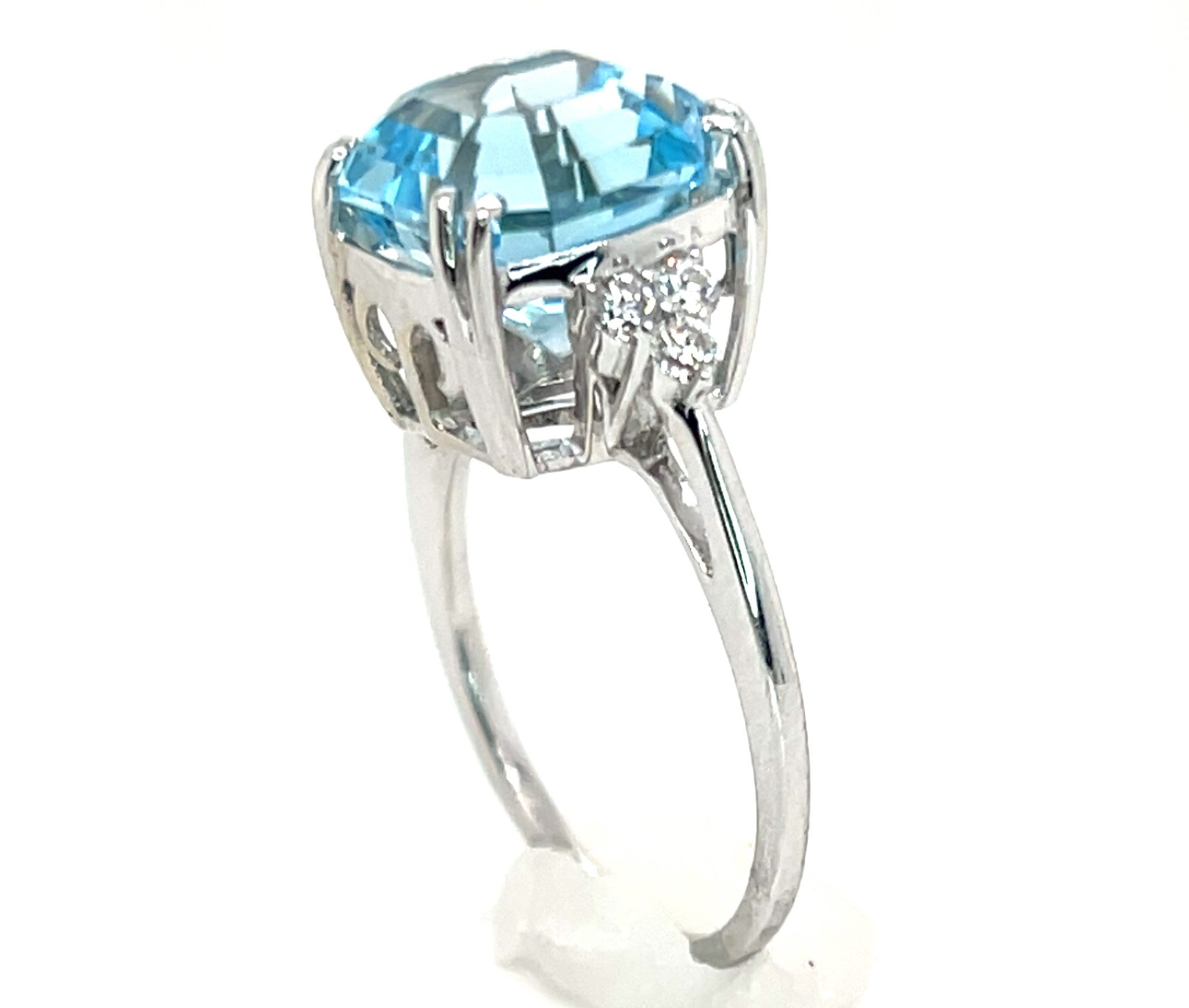 Fancy Asscher Cut Blue Topaz (H) Diamond Ring 14KWG 6.80 ctw NEW ITEM - Image 2