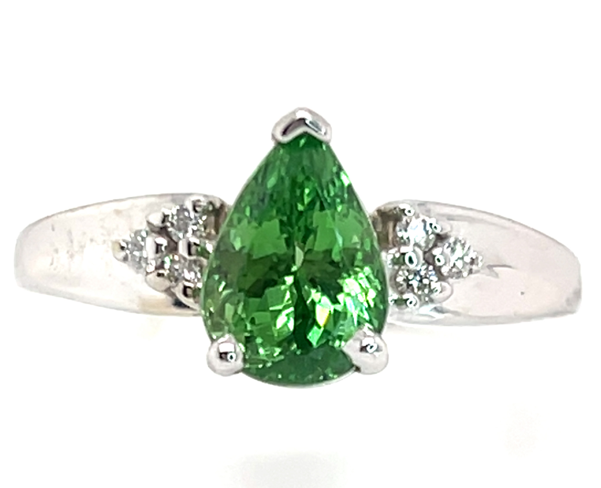 Gorgeous Pear Brilliant Cut Tsavorite (N)* Diamond Ring 14KWG 1.92 ctw NEW ITEM - Image 2