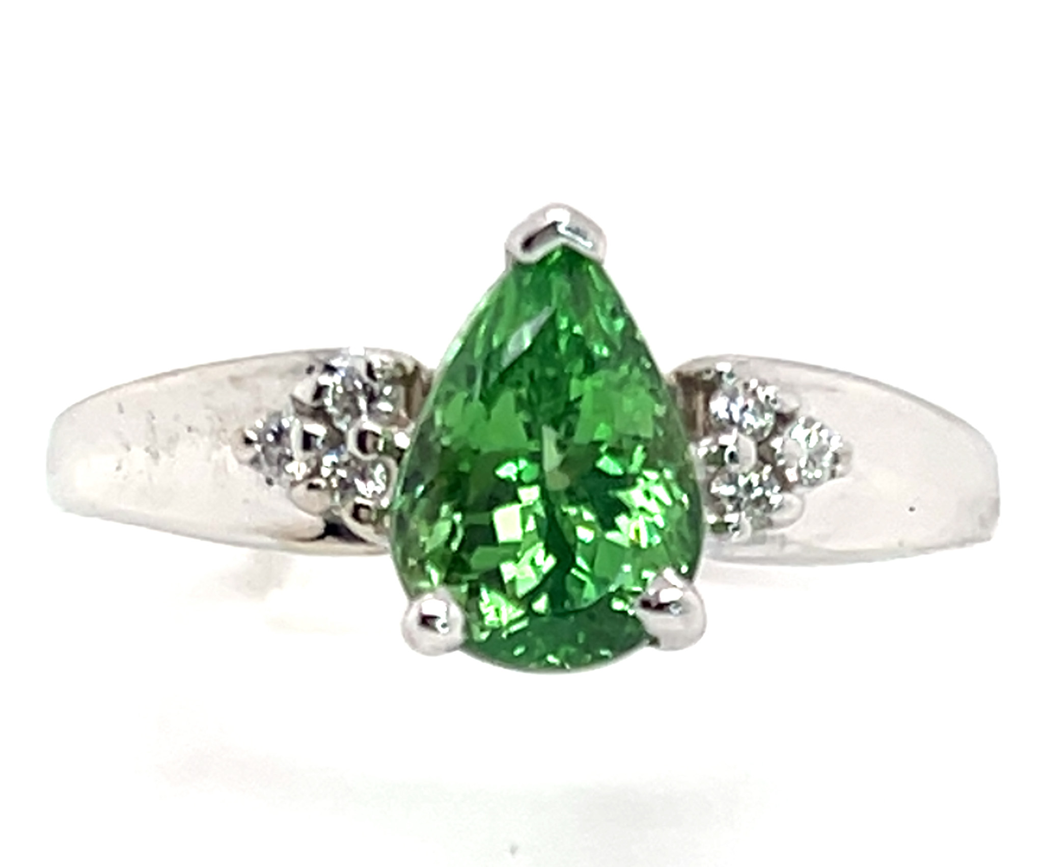 Gorgeous Pear Brilliant Cut Tsavorite (N)* Diamond Ring 14KWG 1.92 ctw NEW ITEM