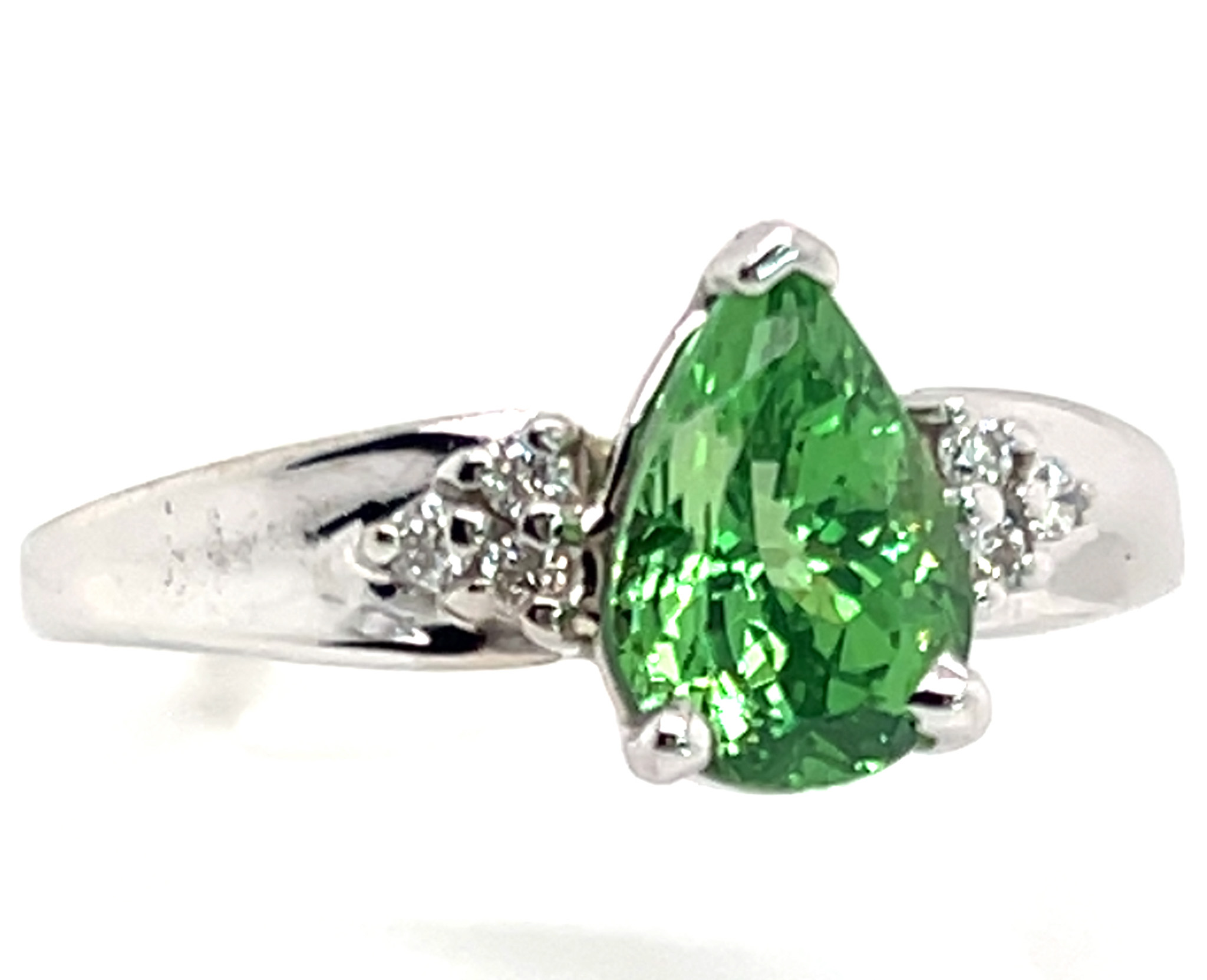 Gorgeous Pear Brilliant Cut Tsavorite (N)* Diamond Ring 14KWG 1.92 ctw NEW ITEM - Image 4