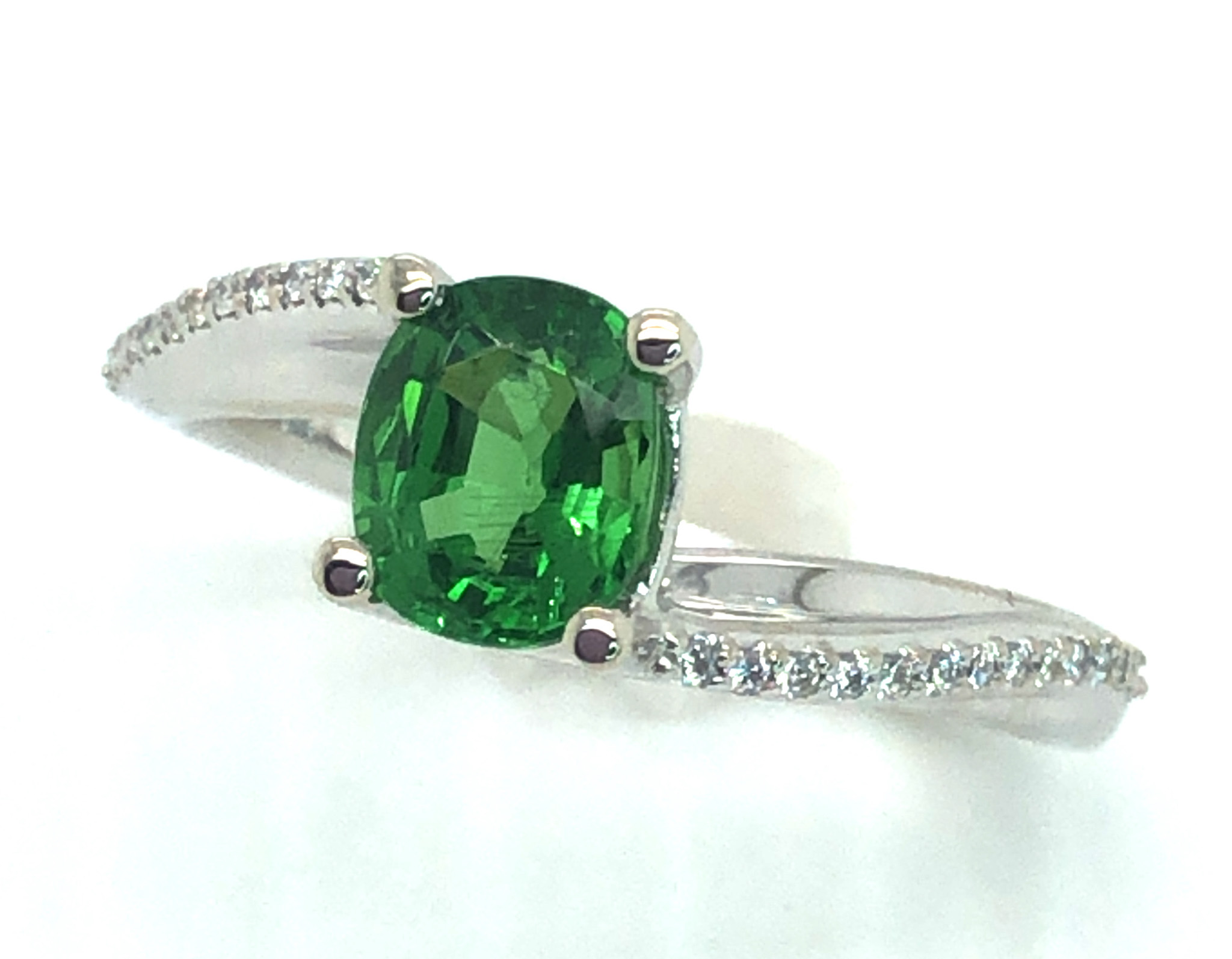 Tsavorite (N)* Bypass Diamond Ring 14KWG 1.07 ctw NEW ITEM
