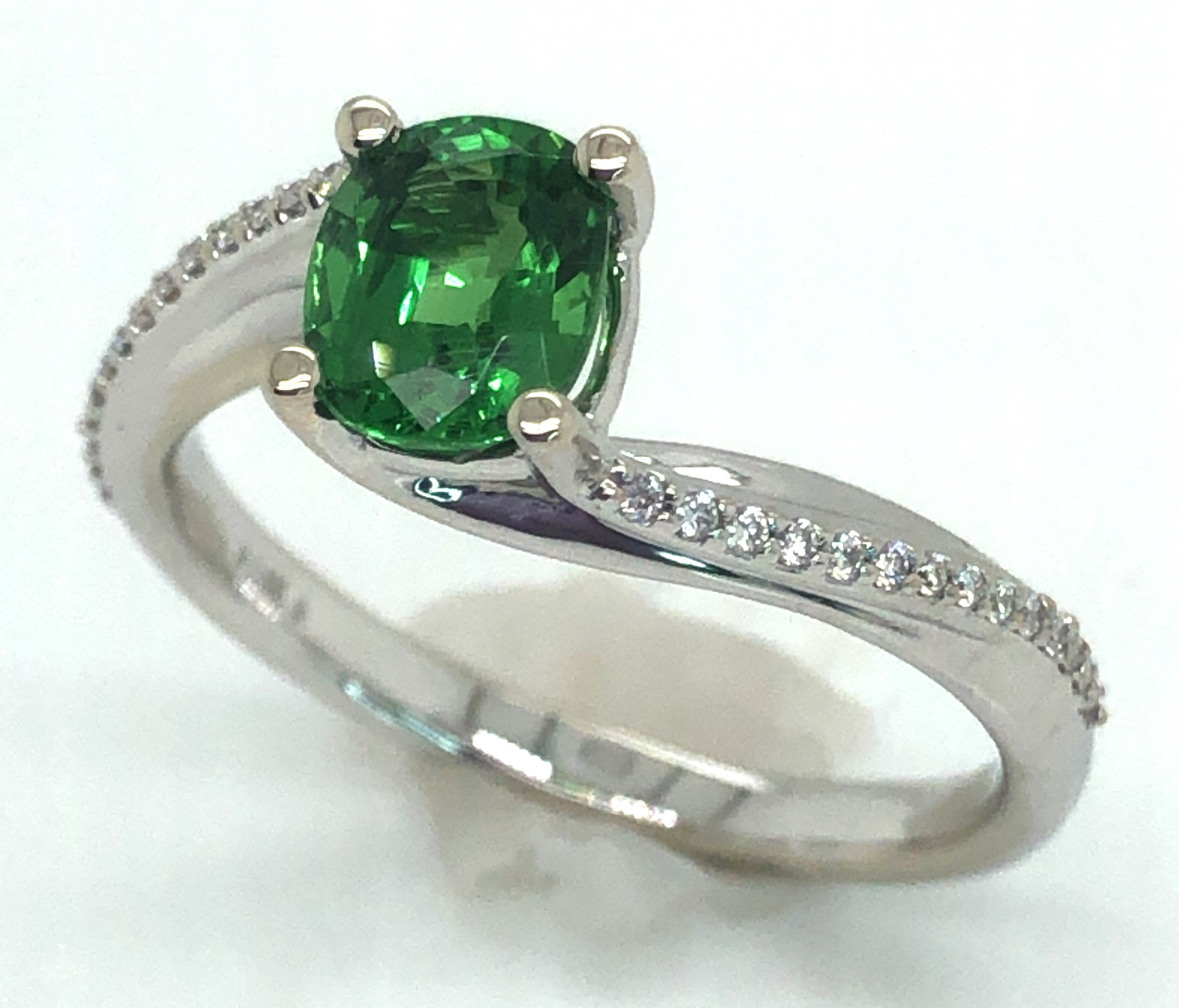 Tsavorite (N)* Bypass Diamond Ring 14KWG 1.07 ctw NEW ITEM - Image 3