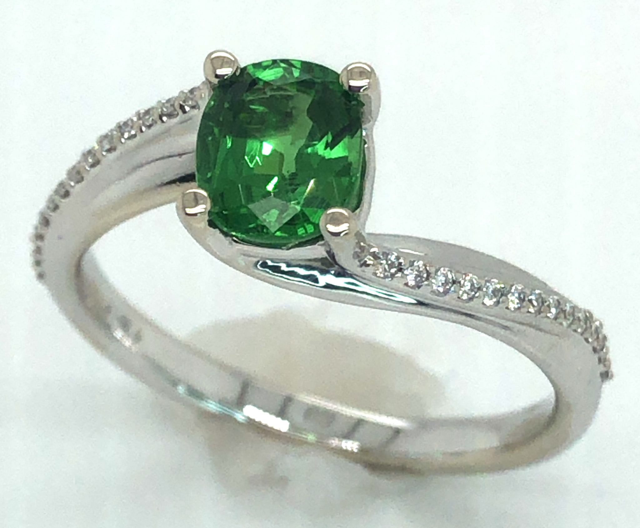 Tsavorite (N)* Bypass Diamond Ring 14KWG 1.07 ctw NEW ITEM - Image 5