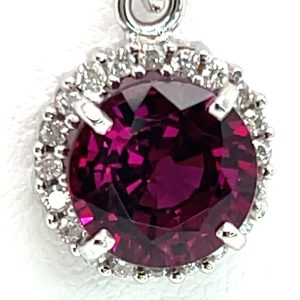 Brilliant Rhodolite (N)* Diamond Halo Pendant 14KWG 4.33 ctw NEW ITEM