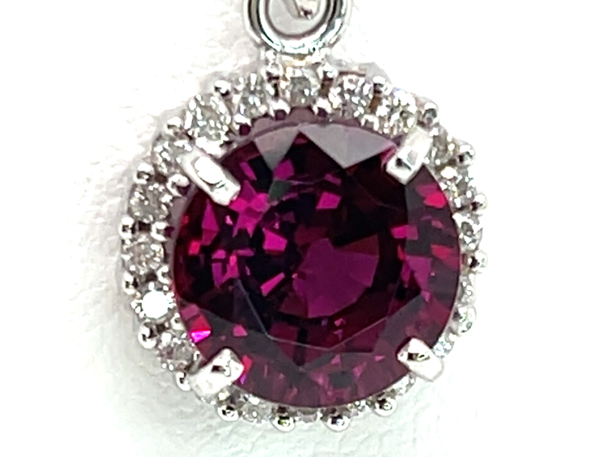 Brilliant Rhodolite (N)* Diamond Halo Pendant 14KWG 4.33 ctw NEW ITEM