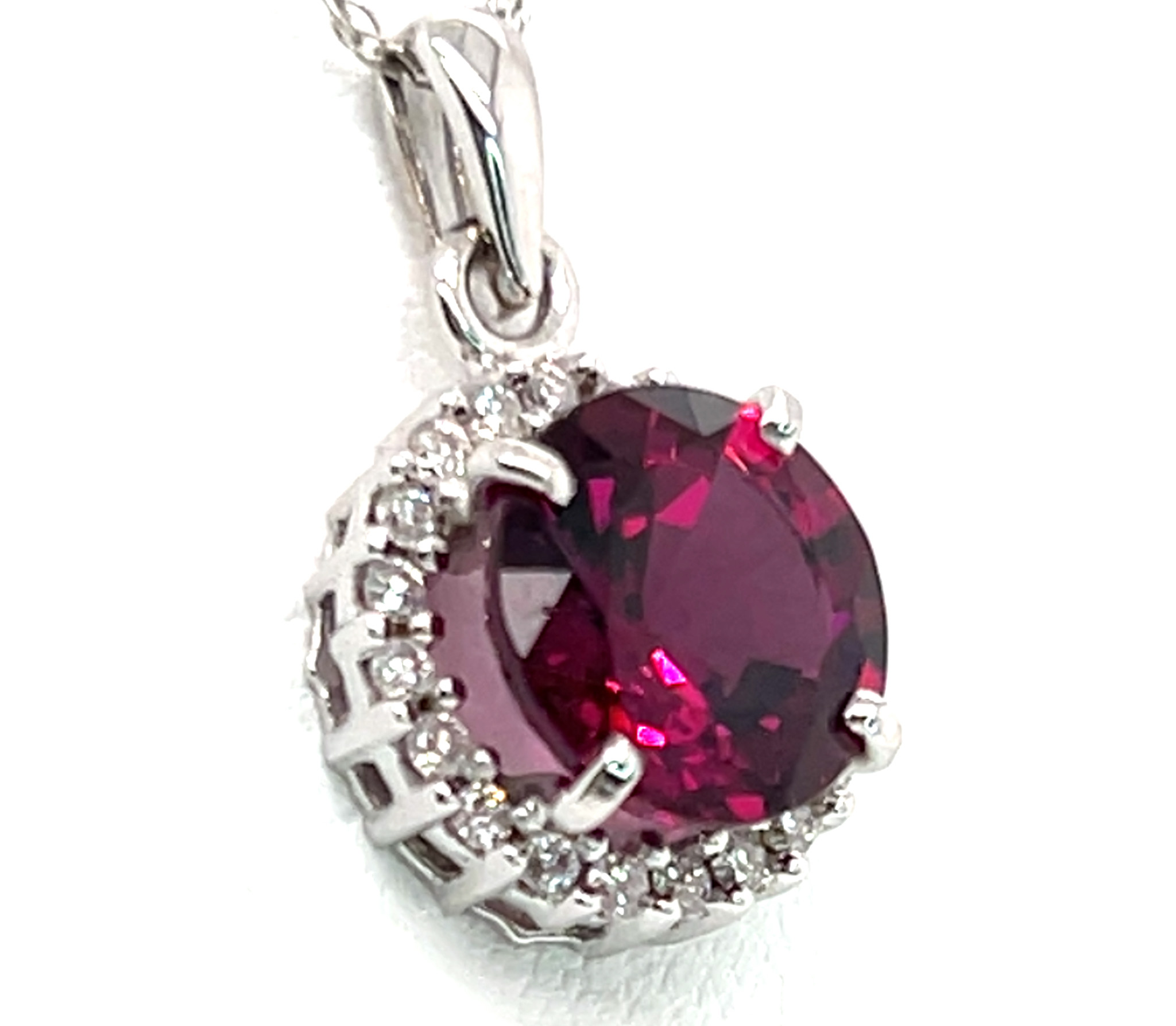 Brilliant Rhodolite (N)* Diamond Halo Pendant 14KWG 4.33 ctw NEW ITEM - Image 3