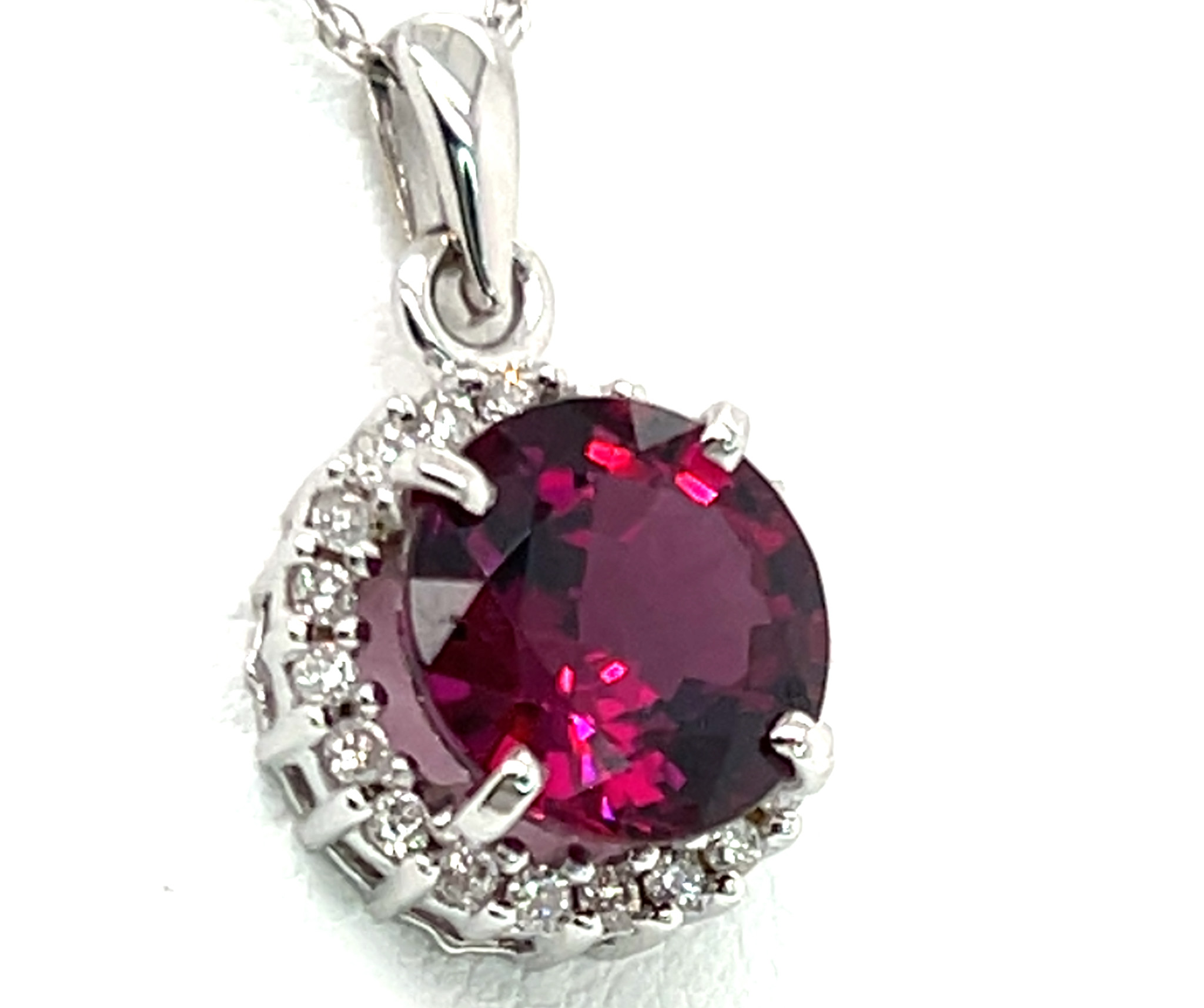 Brilliant Rhodolite (N)* Diamond Halo Pendant 14KWG 4.33 ctw NEW ITEM - Image 4