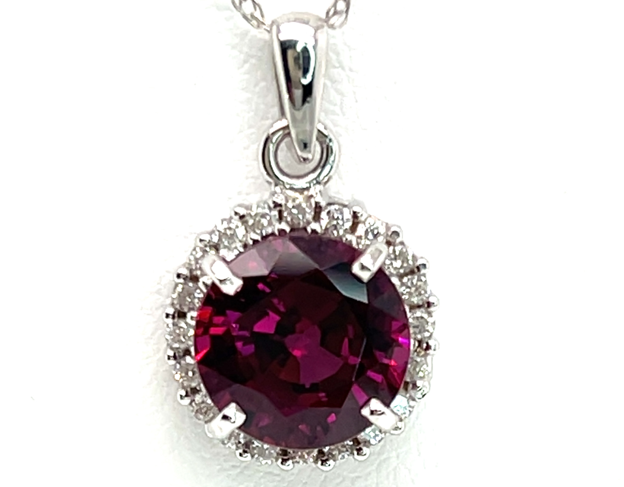 Brilliant Rhodolite (N)* Diamond Halo Pendant 14KWG 4.33 ctw NEW ITEM - Image 5