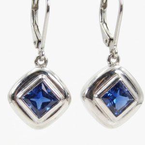 Leverback TOP Blue Princess Sapphire (H)* Dangles 14KWG 0.50 ctw