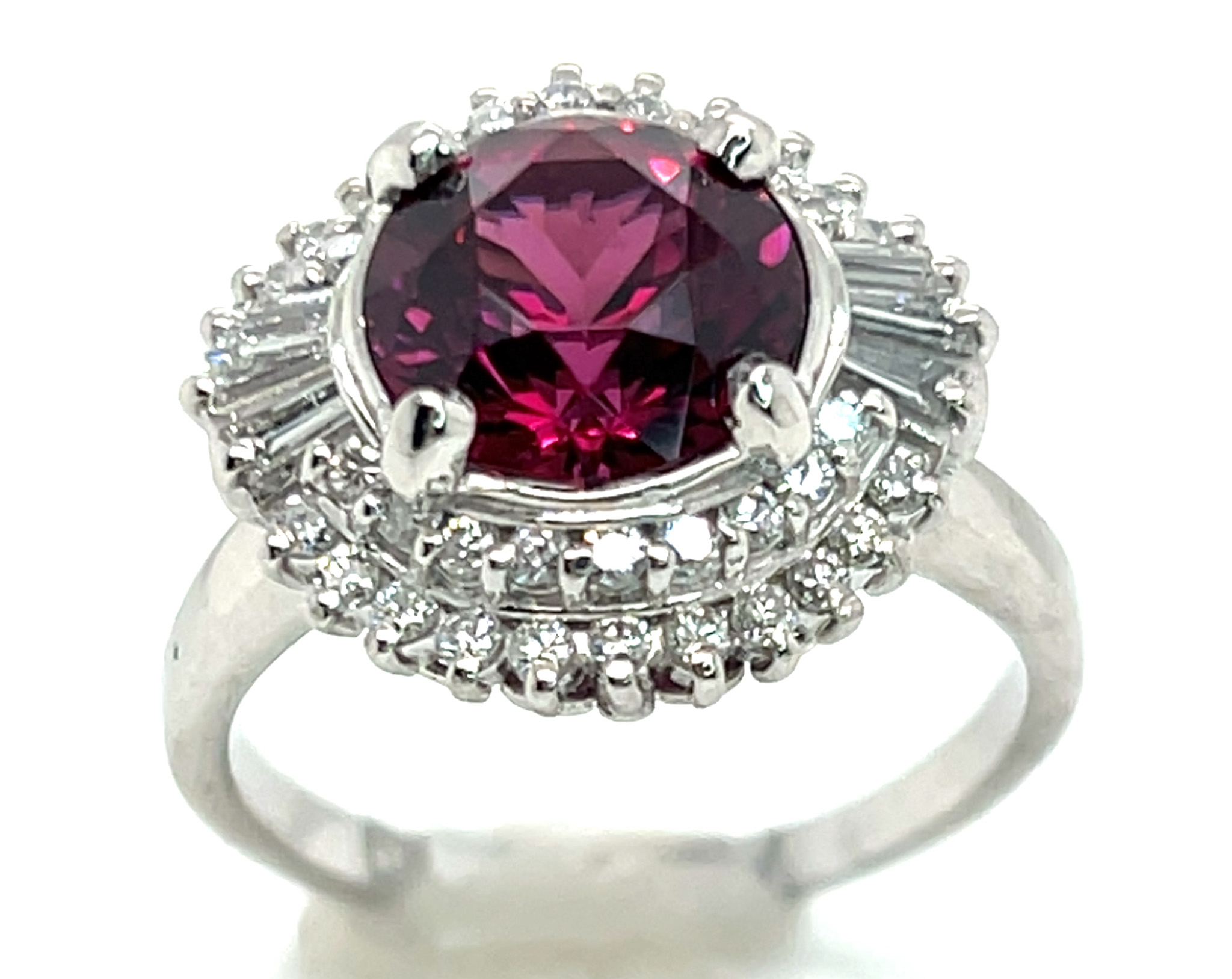 Top Quality Rhodolite (N)* Diamond Halo Platinum Ring 5.35 ctw NEW ITEM