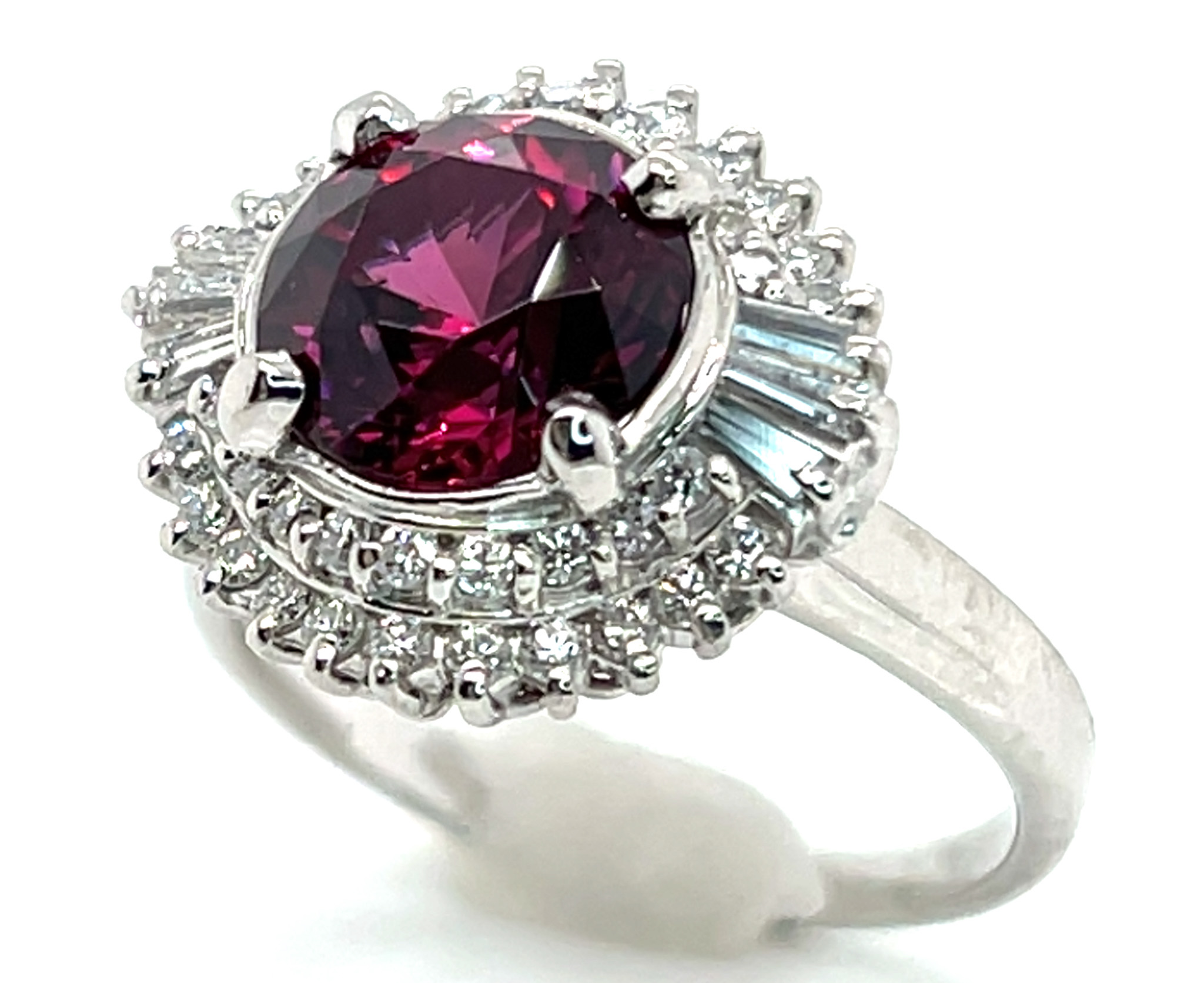 Top Quality Rhodolite (N)* Diamond Halo Platinum Ring 5.35 ctw NEW ITEM - Image 3