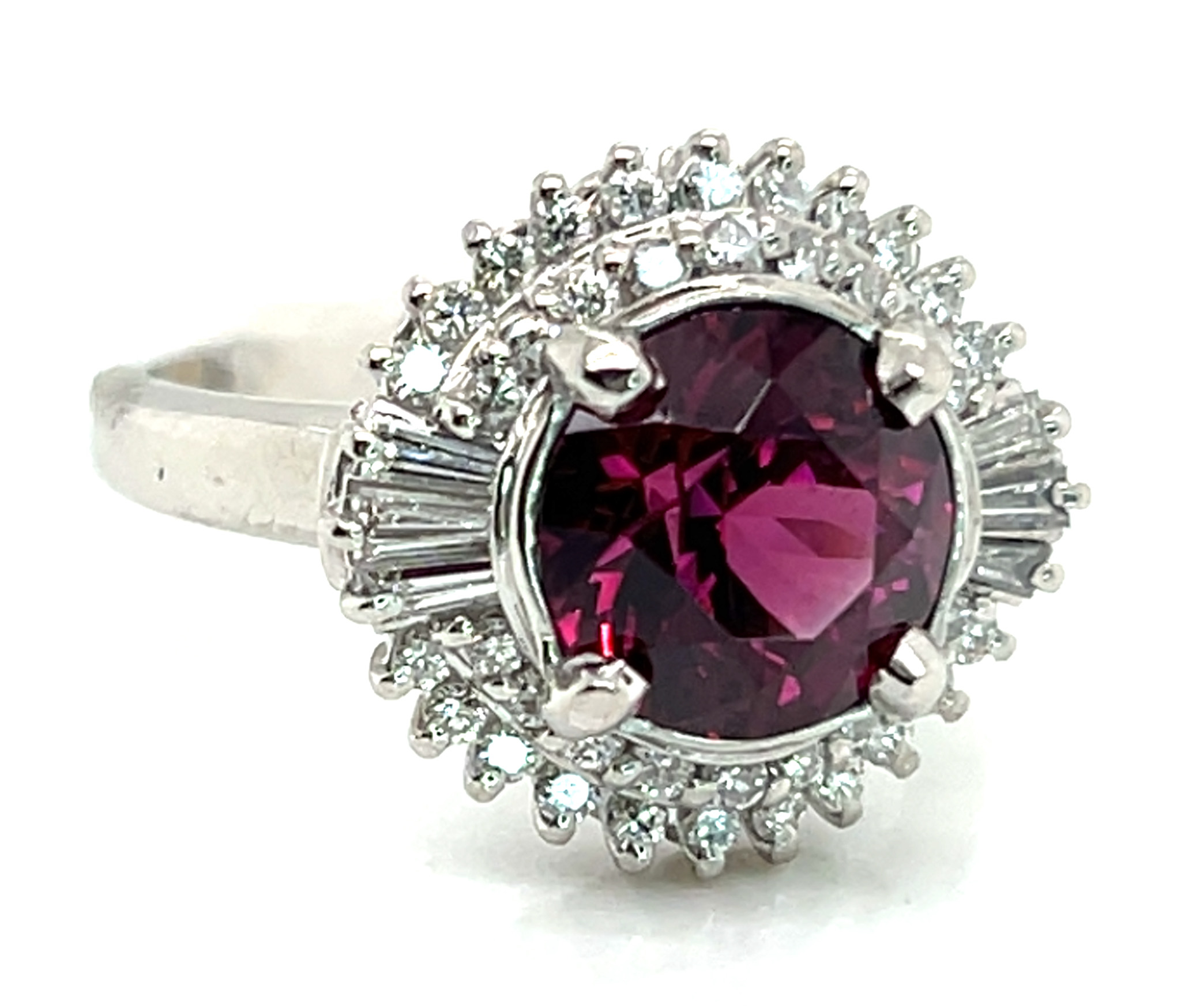 Top Quality Rhodolite (N)* Diamond Halo Platinum Ring 5.35 ctw NEW ITEM - Image 4