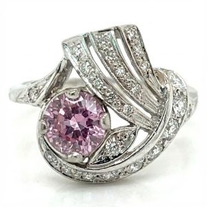 Spectacular Padparadscha Like Sapphire (H)* Diamond Vintage Ring 14KWG 1.75 ctw