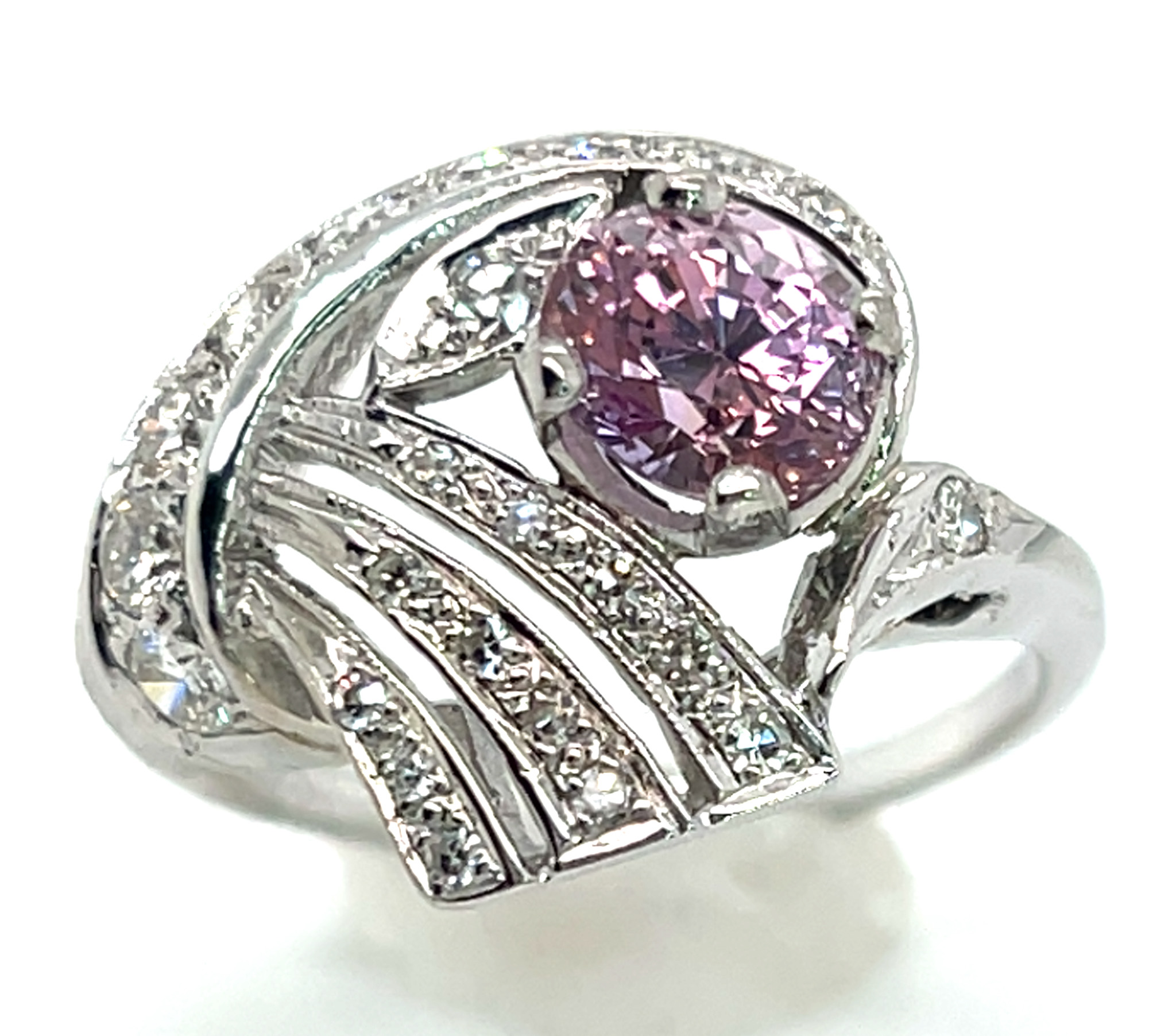 Spectacular Padparadscha Like Sapphire (H)* Diamond Vintage Ring 14KWG 1.75 ctw - Image 2