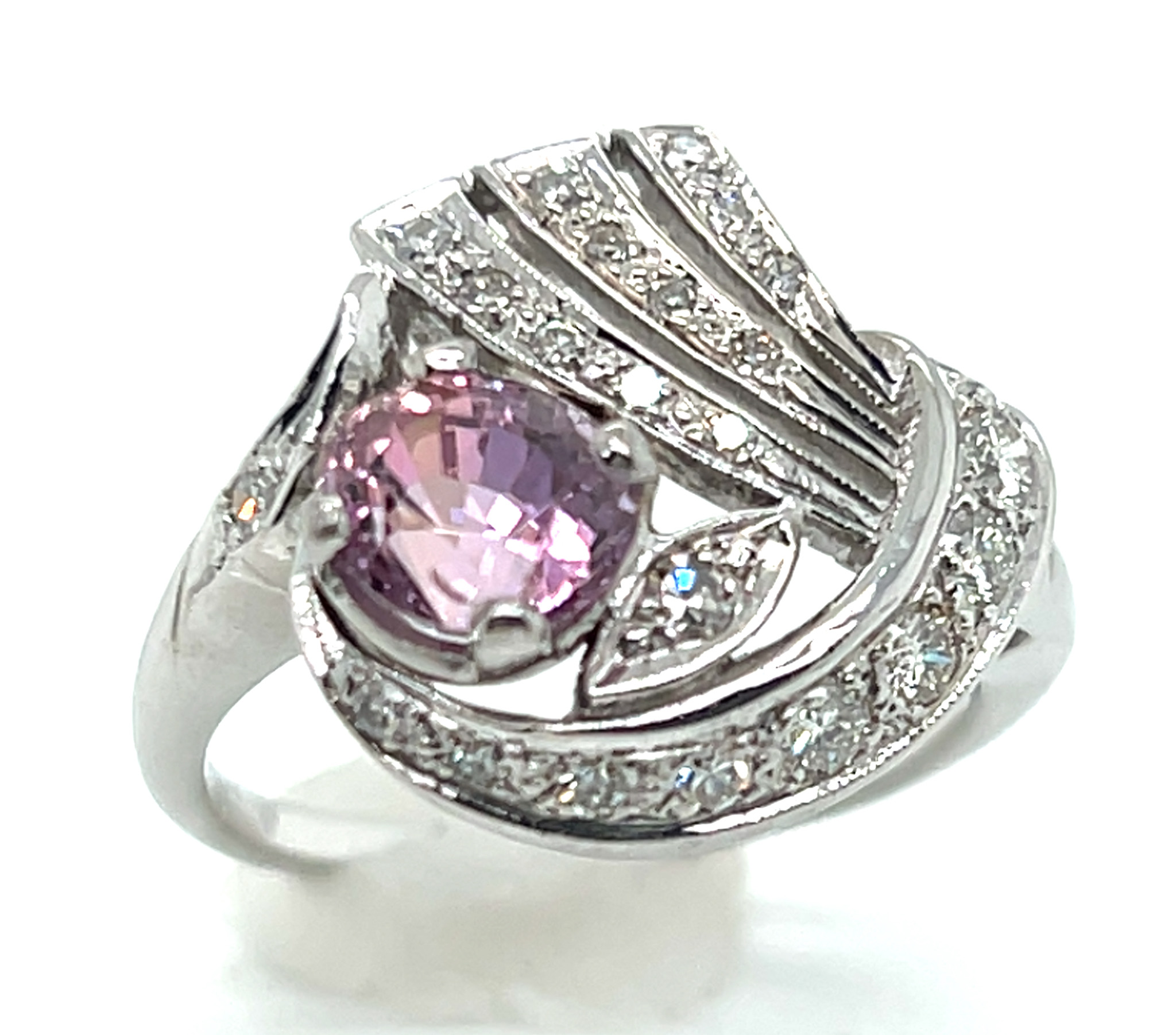 Spectacular Padparadscha Like Sapphire (H)* Diamond Vintage Ring 14KWG 1.75 ctw - Image 3