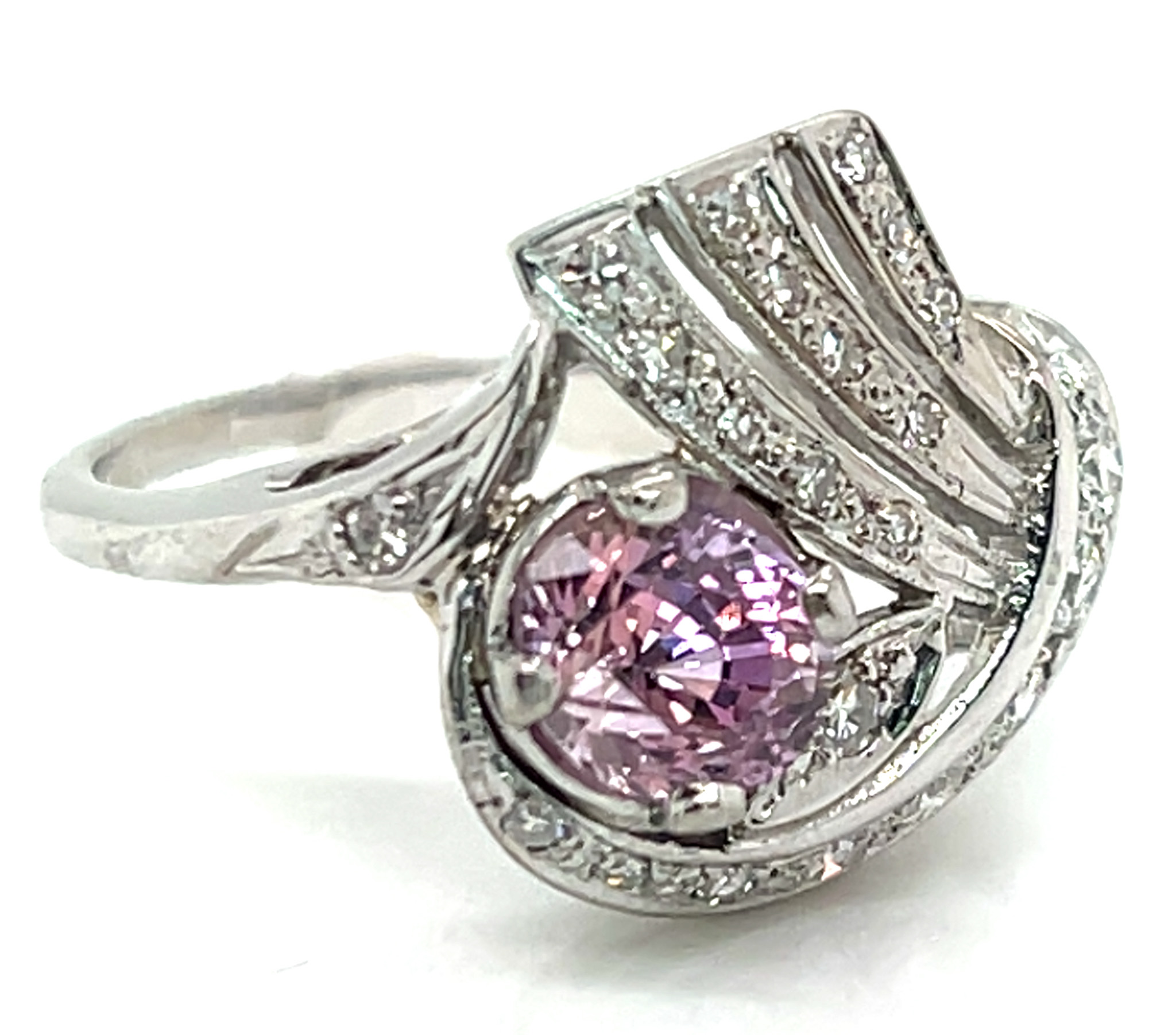 Spectacular Padparadscha Like Sapphire (H)* Diamond Vintage Ring 14KWG 1.75 ctw - Image 5