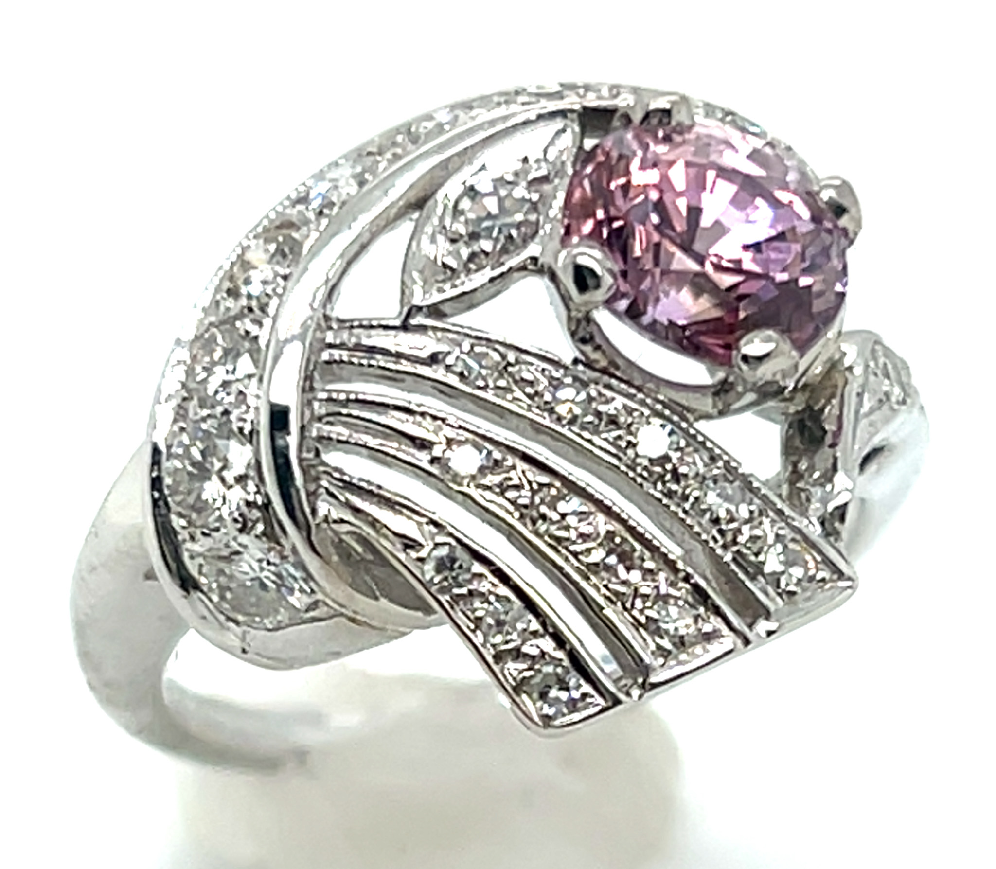 Spectacular Padparadscha Like Sapphire (H)* Diamond Vintage Ring 14KWG 1.75 ctw - Image 6