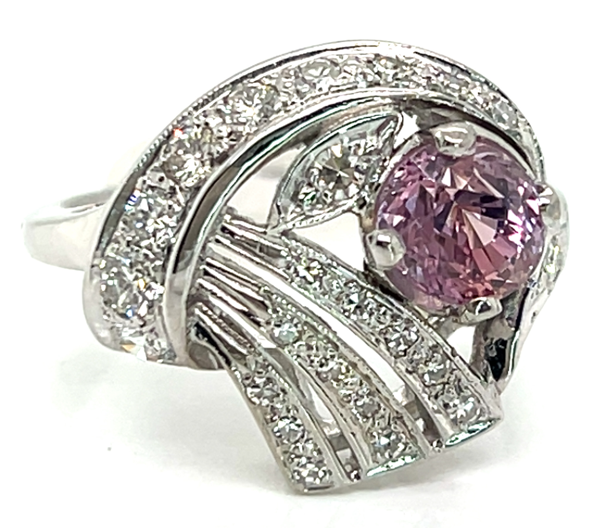 Spectacular Padparadscha Like Sapphire (H)* Diamond Vintage Ring 14KWG 1.75 ctw - Image 7