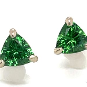 AAA+ Brilliant Green Tsavorite (N)* Trilliant Studs 14KWG 1.50 ctw NEW ITEM