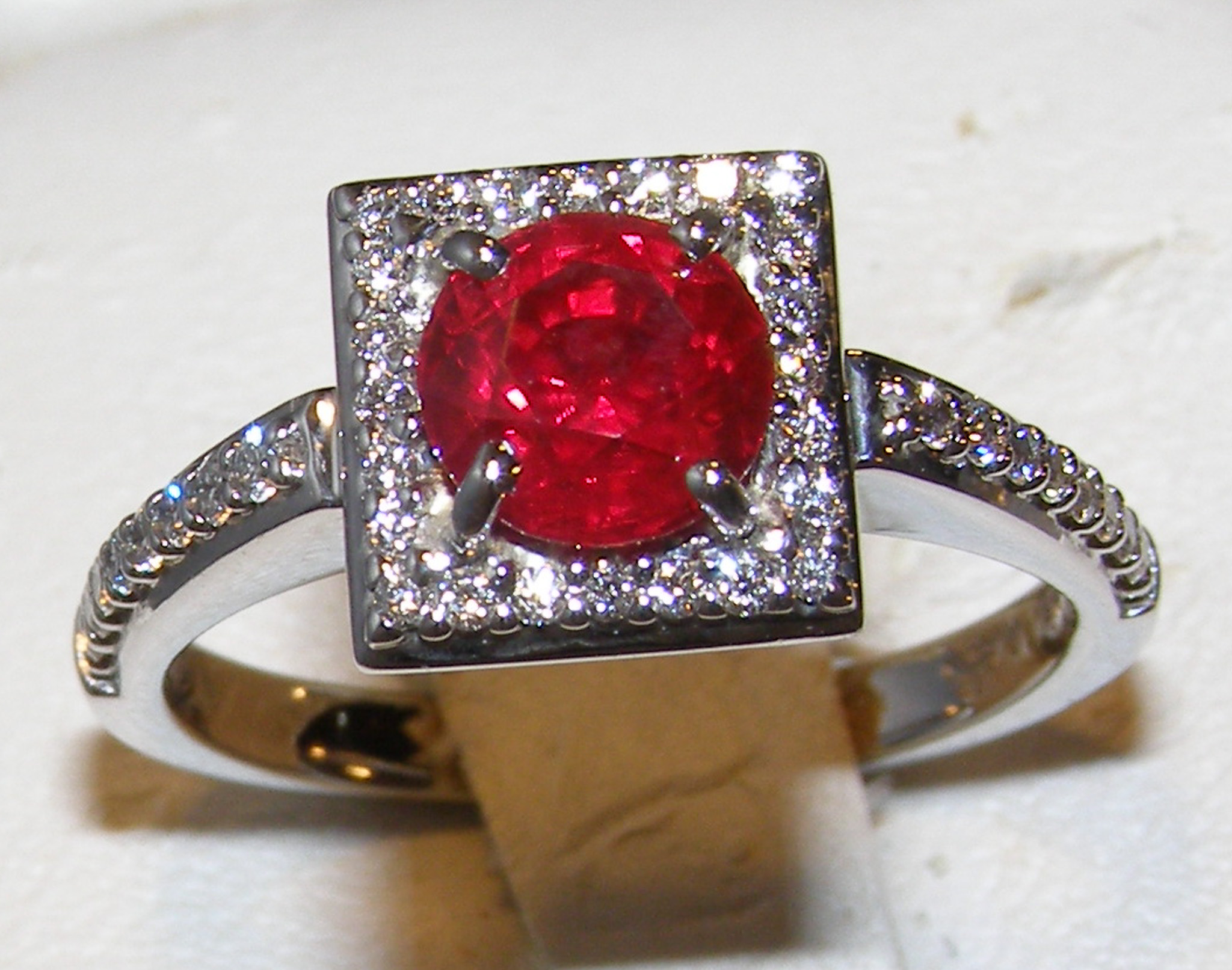 GIA Certified “Pigeon Blood” Vivid Red Ruby (H)* Designer A. Jaffe Diamond Ring 14KWG 2.00 ctw - Image 3