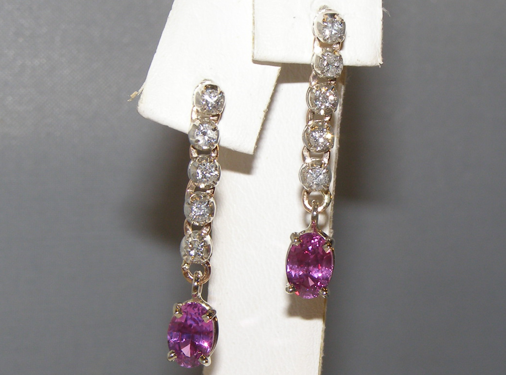 Elegant Dangle Ceylon Pink Sapphire (H)* Diamond Earrings 14KWG 1.90 ctw NEW ITEM - Image 2