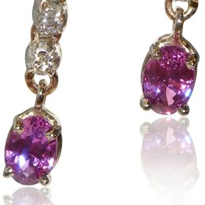 Elegant Dangle Ceylon Pink Sapphire (H)* Diamond Earrings 14KWG 1.90 ctw NEW ITEM