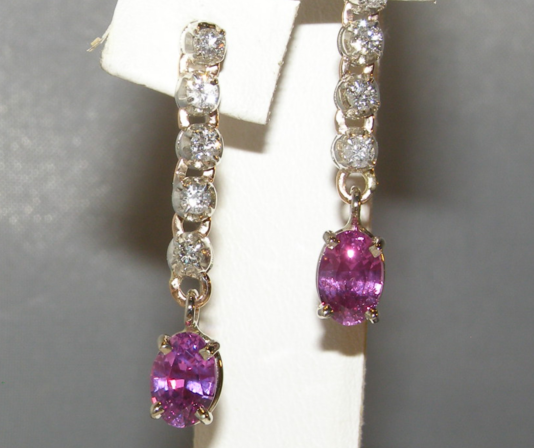 Elegant Dangle Ceylon Pink Sapphire (H)* Diamond Earrings 14KWG 1.90 ctw NEW ITEM - Image 3