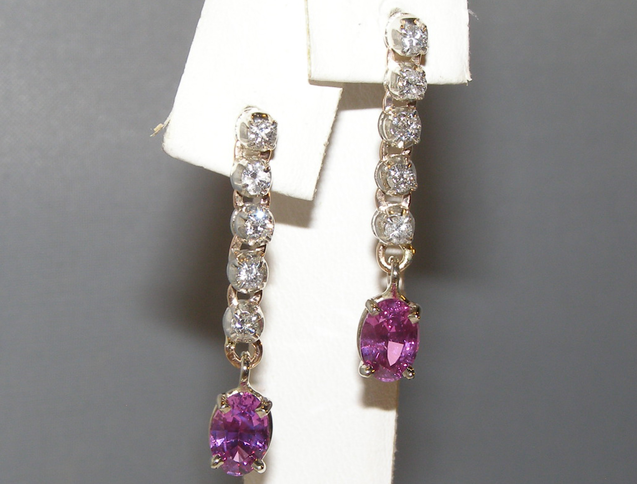 Elegant Dangle Ceylon Pink Sapphire (H)* Diamond Earrings 14KWG 1.90 ctw NEW ITEM - Image 4