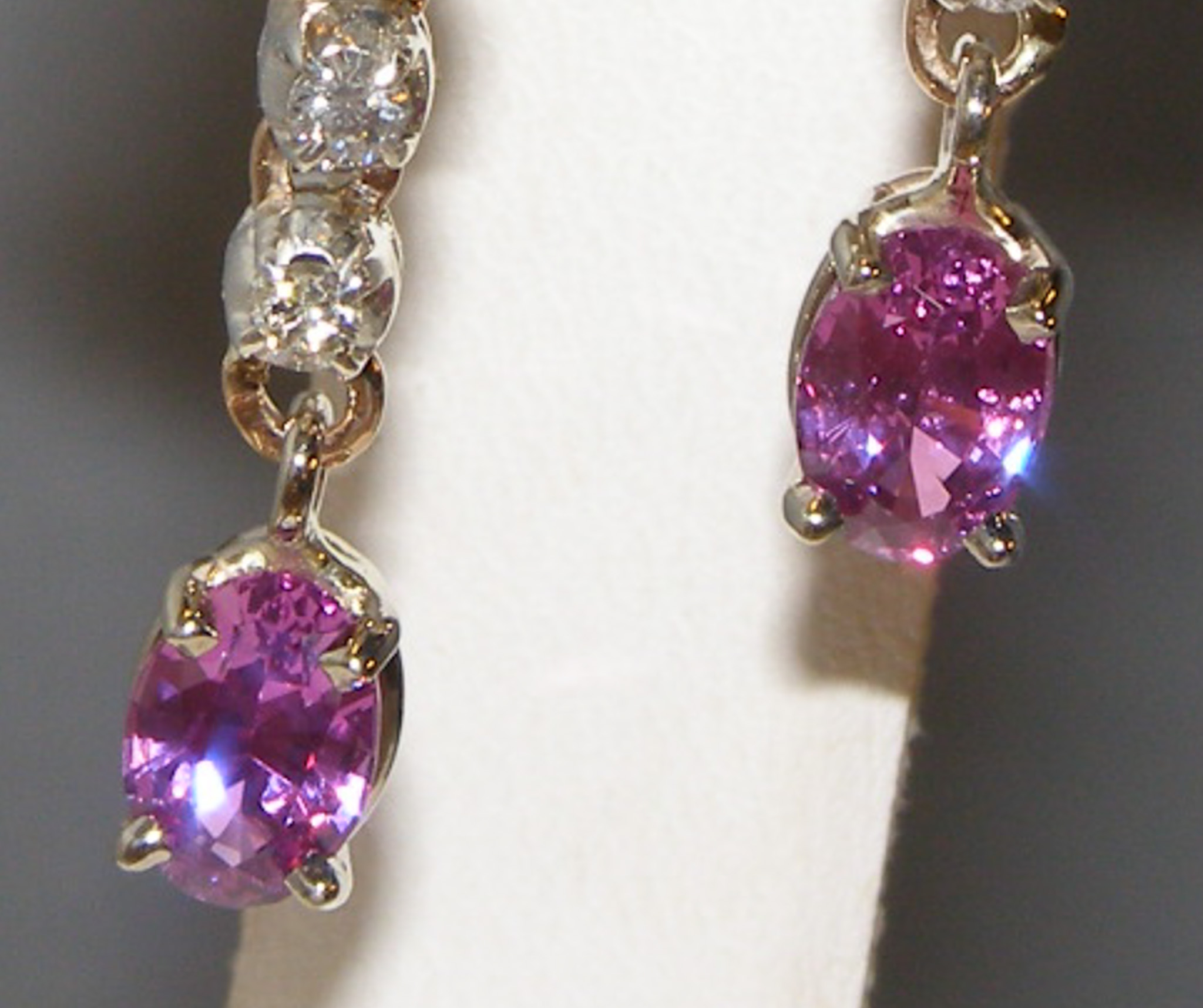 Elegant Dangle Ceylon Pink Sapphire (H)* Diamond Earrings 14KWG 1.90 ctw NEW ITEM - Image 5