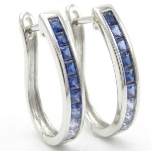 Princess Cut Blue Ombre Sapphire (H)* Hoops 14KWG 1.80 ctw