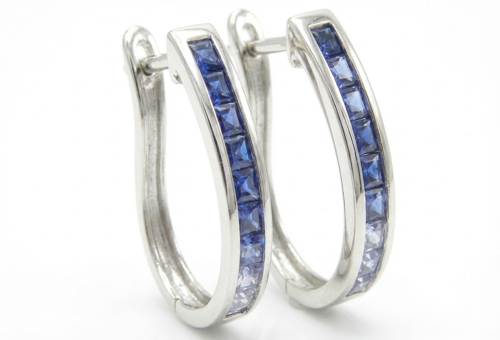 Princess Cut Blue Ombre Sapphire (H)* Hoops 14KWG 1.80 ctw