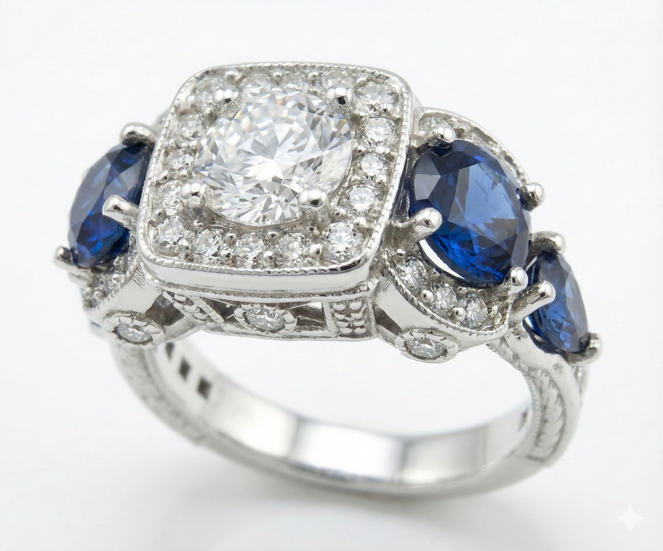 Incredible Certified LAB Diamond (CVD) Ceylon Blue Sapphire (H)* Natural Diamond Platinum Ring 5.28 ctw