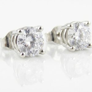 White Sapphire (H) Stud Earrings 14KWG 1.10 ctw NEW ITEM