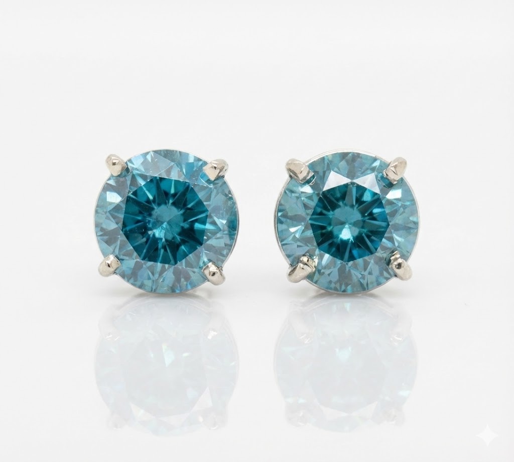 Large Electric Blue Zircon (H)* Studs 14KWG 5.15 ctw NEW ITEM - Image 6