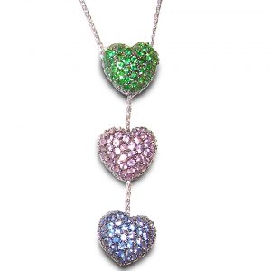 Beautiful Heart Motiff Sapphire Tsavorite Pave Necklace 14KWG 3.00 ctw