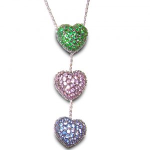 Beautiful Heart Motiff Sapphire Tsavorite Pave Necklace 14KWG 3.00 ctw