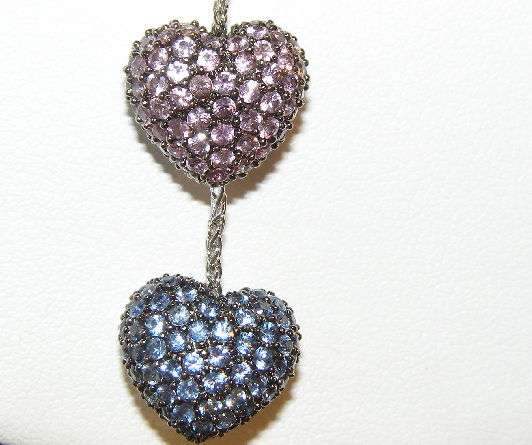 Beautiful Heart Motiff Sapphire Tsavorite Pave Necklace 14KWG 3.00 ctw