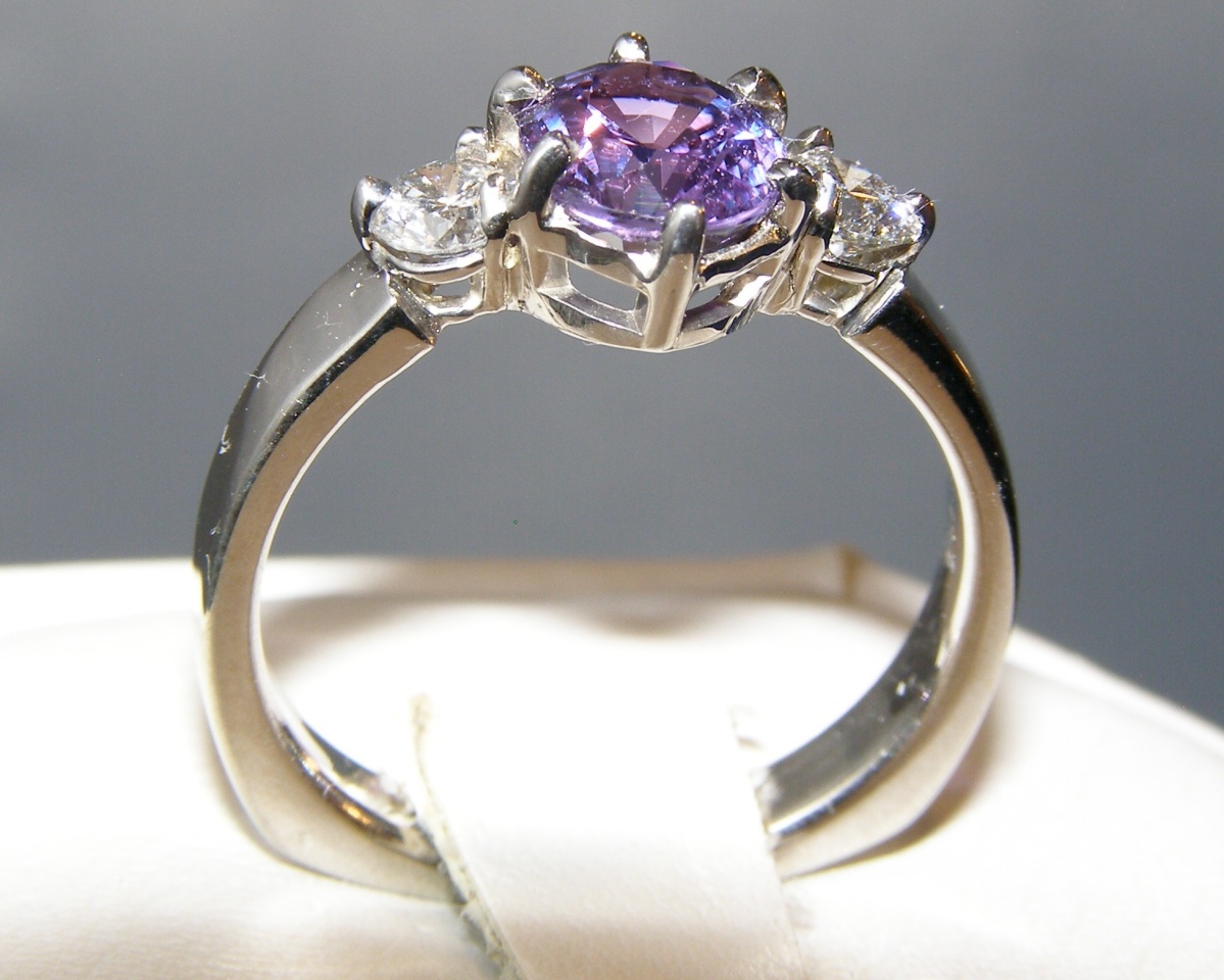 Unheated Certified Purple Sapphire Diamond Ring 18KWG 2.52 ctw