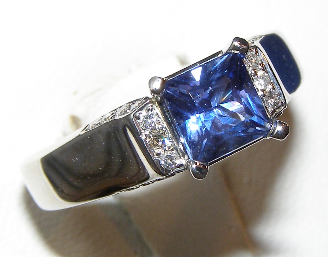 Rare Princess Cut Sapphire Diamond Ring 14KWG 1.29 ctw