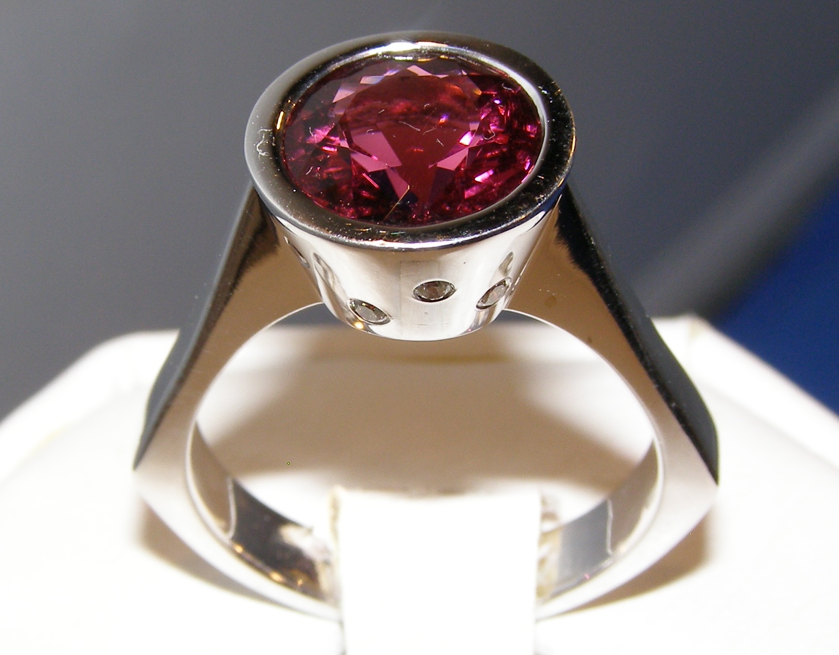 Rubellite Diamond Ring 14KWG 4.06 ctw