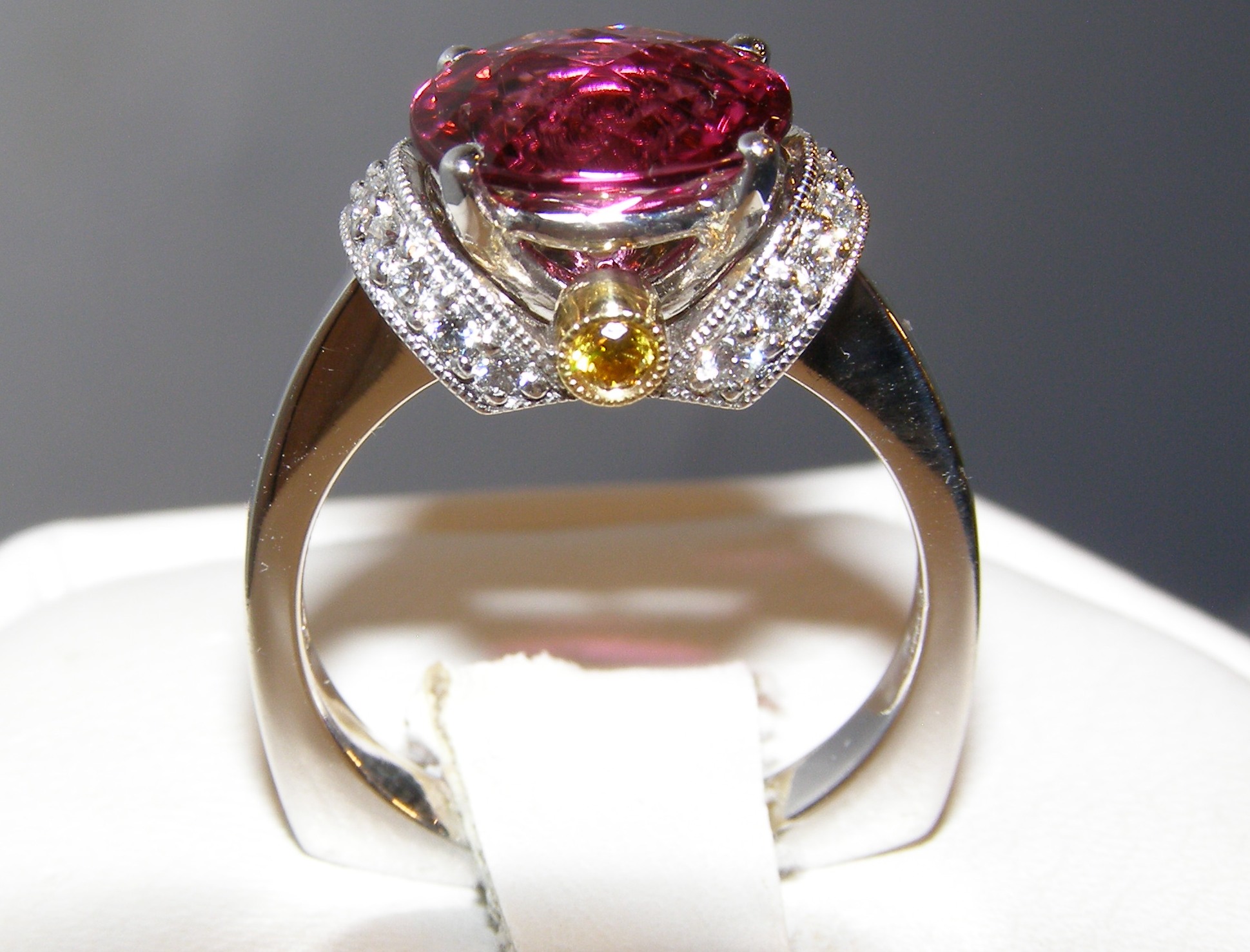 Simon G. Designer Rubellite Yellow & White Diamond Ring 18KWG 3.06 ctw